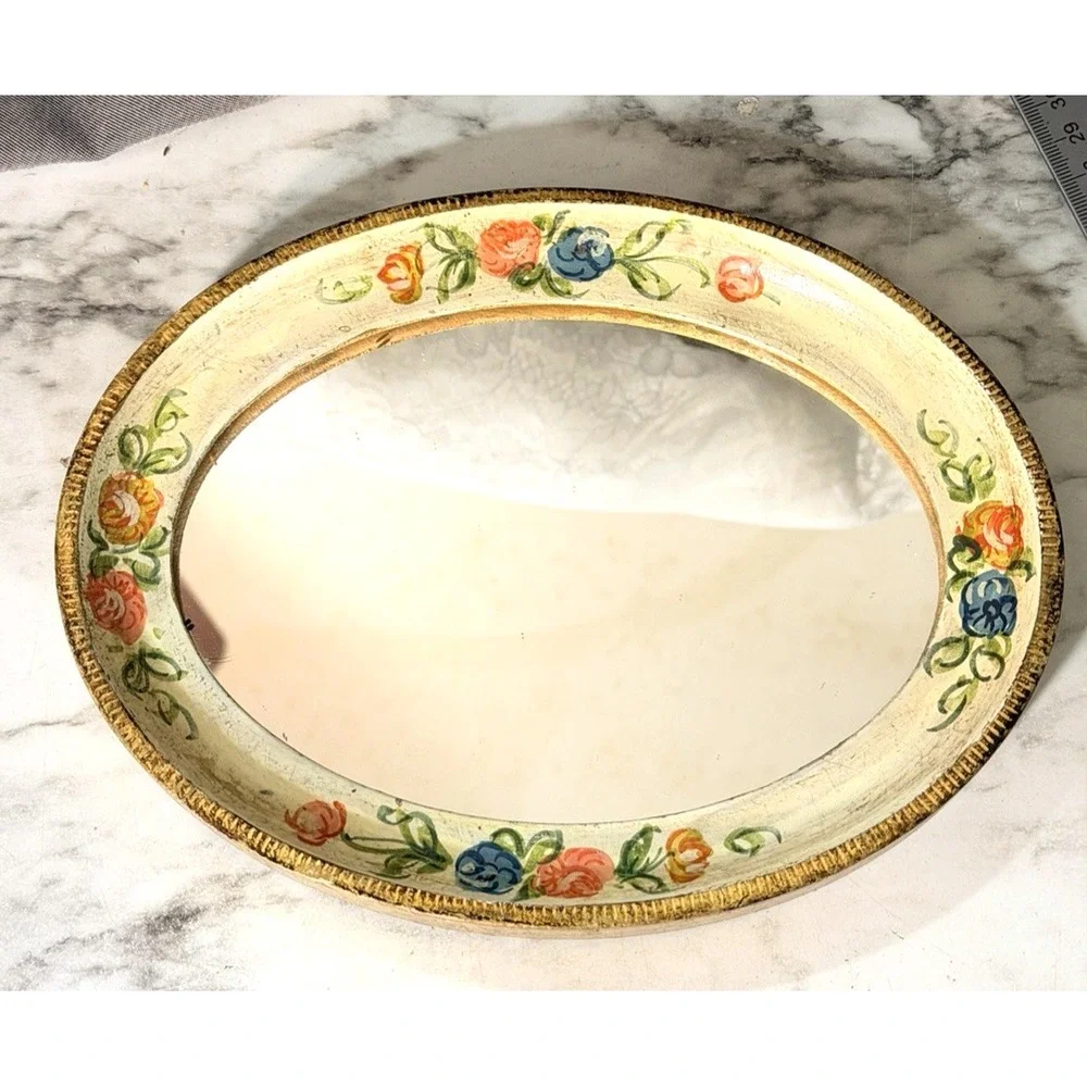 Vanity Mirror 50's French Provincial Hand Painted Oval 8.5x6 (A3194)